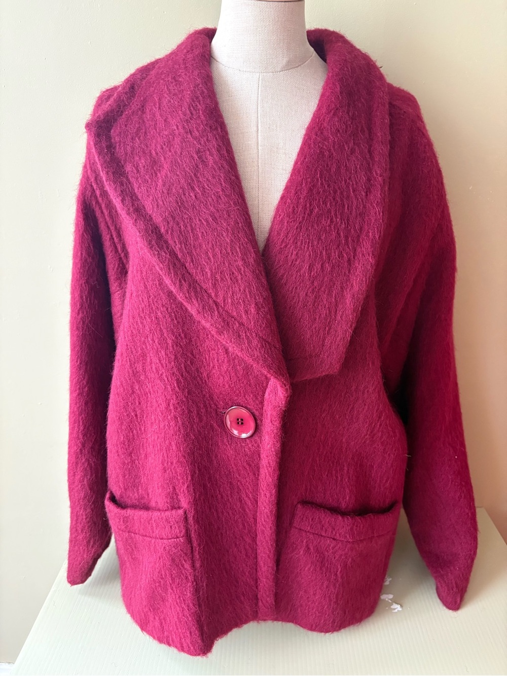 Women’s wool Plush Shawl-Collar Pea Coat Raspberry Sz 10